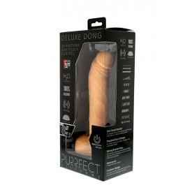 Телесный вибратор из силикона с кнопкой в основании ствола PURRFECT SILICONE DELUXE ONE TOUCH 8INCH - 20 см.